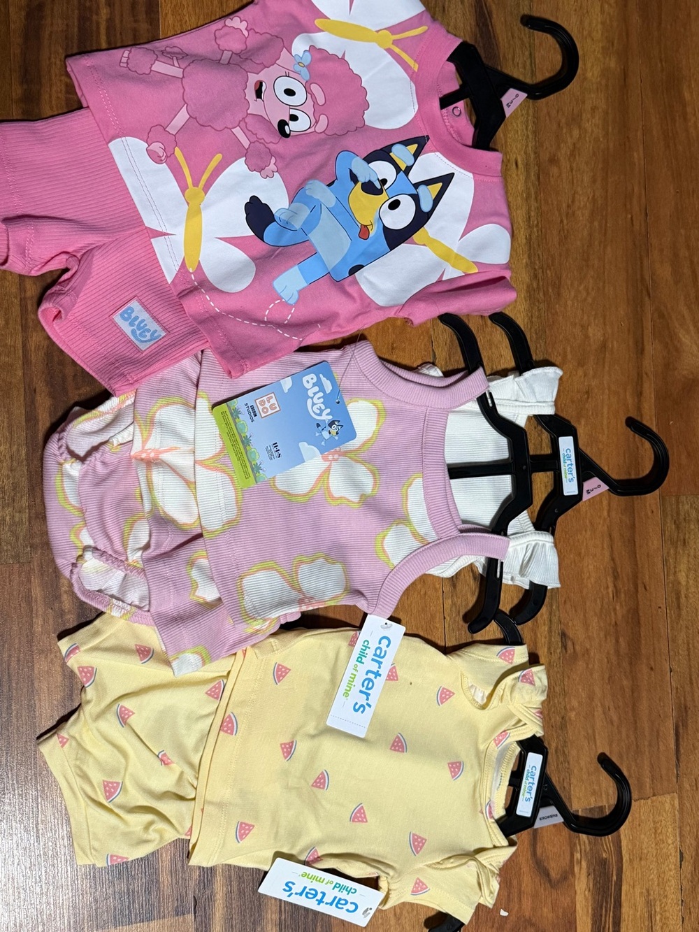 Carter's Pink & Yellow Kids Tank and Short 3-Pack (Bluey & Watermelon Prints)